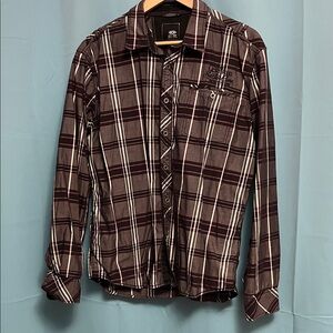 Aeropostale Men's Dark Brown Plaid Button Down Shirt